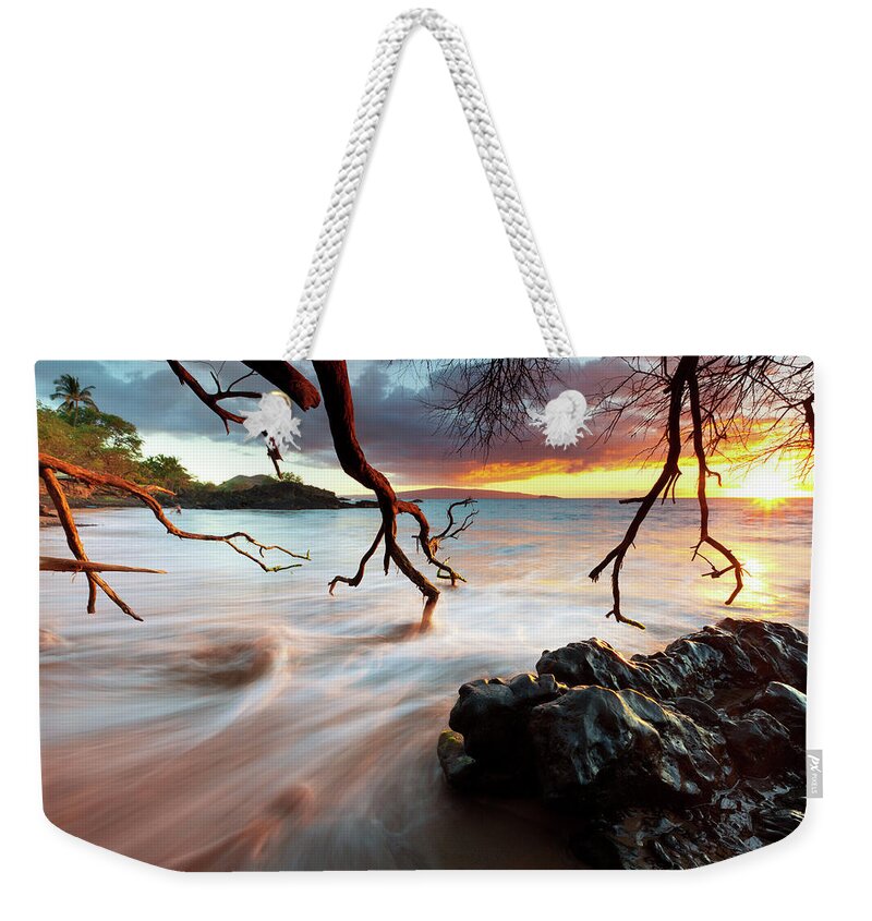 Water's Edge Weekender Tote Bag featuring the photograph Idyllci Maui Sunset - Pacific Ocean #2 by Wingmar