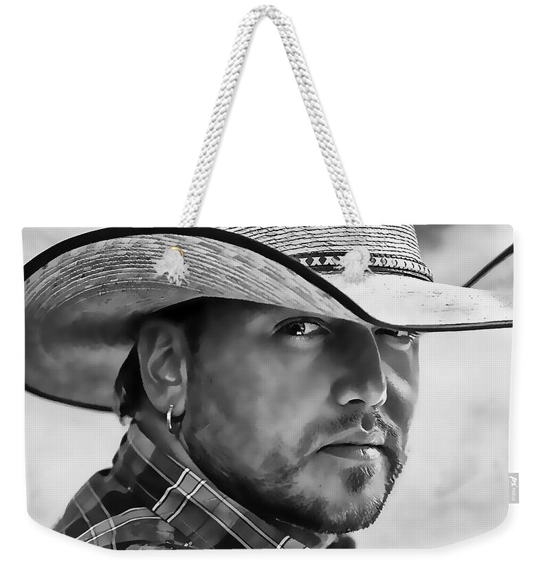 Jason Aldean Weekender Tote Bag featuring the mixed media Jason Aldean #2 by Marvin Blaine
