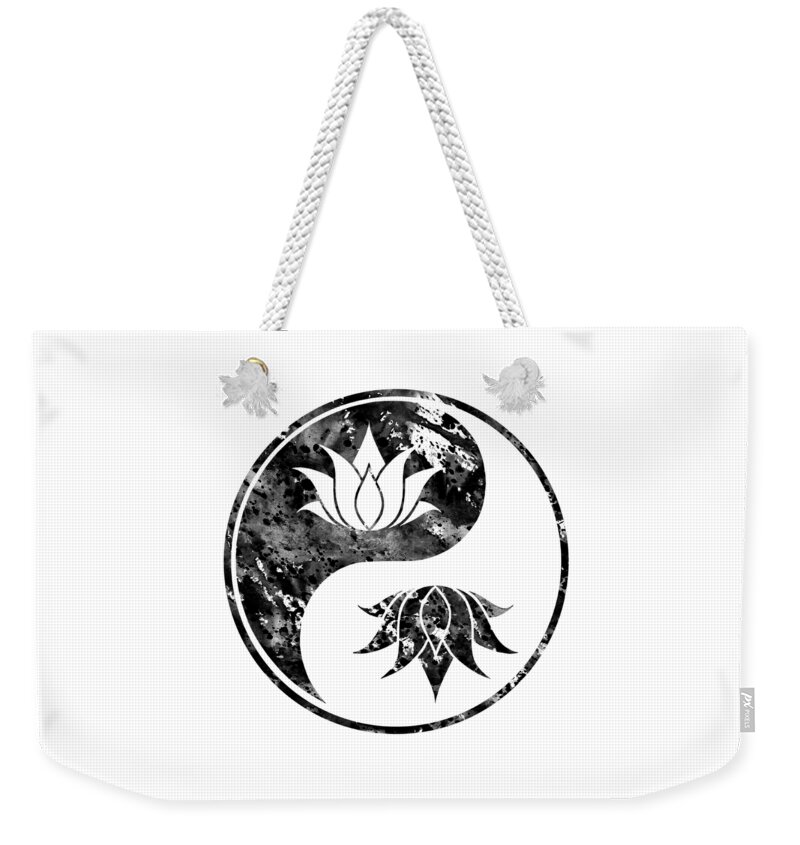 Lotus In Yin Yang Weekender Tote Bag featuring the digital art Lotus in Yin Yang-black #2 by Erzebet S
