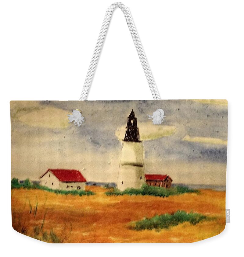 Landscape Weekender Tote Bag featuring the mixed media New England Lighthouse #2 by Charles Ray