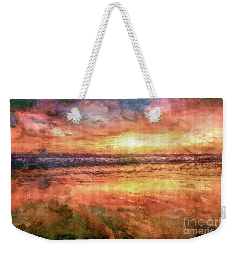 Sandy Beach Weekender Tote Bag featuring the digital art Ocean Sunrise by Phil Perkins