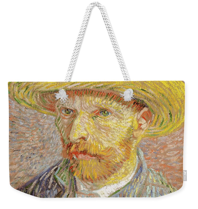 Straw Weekender Tote Bag featuring the painting Self Portrait with a Straw Hat by Vincent Van Gogh