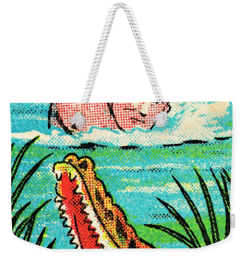 Adult Weekender Tote Bag featuring the drawing Tarzan and alligator #2 by CSA Images