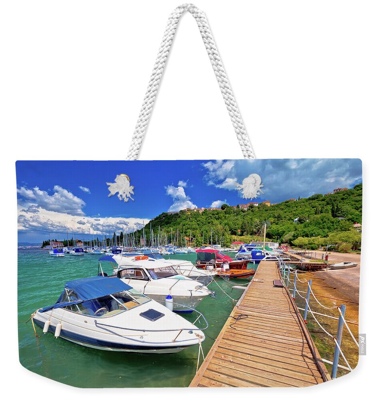 Omisalj Weekender Tote Bag featuring the photograph Town of Omisalj bay view #2 by Brch Photography