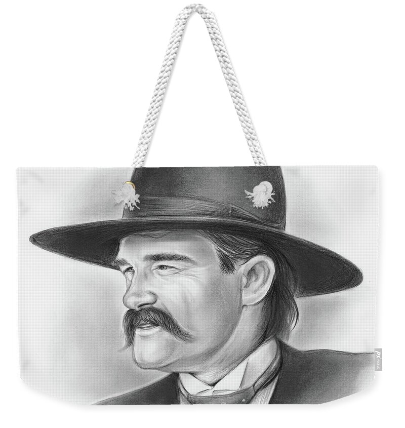 Cowboy Weekender Tote Bag featuring the drawing Wyatt Earp #2 by Greg Joens