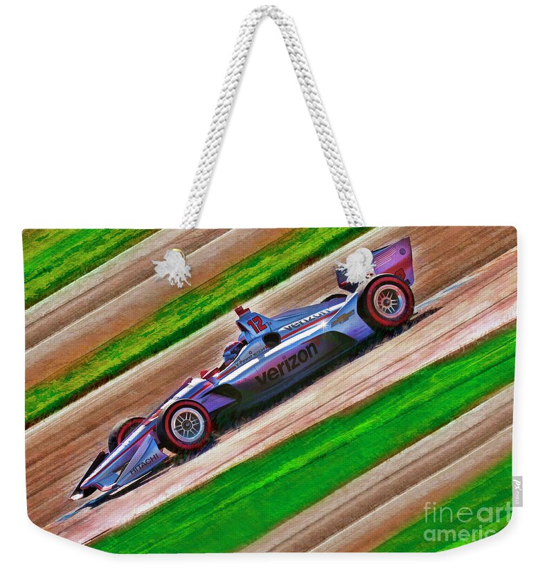  Weekender Tote Bag featuring the photograph 2018 Indy Car Winner Will Power Verizon Chevroletr by Blake Richards