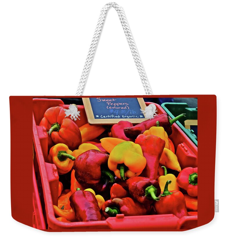 Vegetables Weekender Tote Bag featuring the photograph 2019 Monona Farmers' Market September Sweet Peppers by Janis Senungetuk