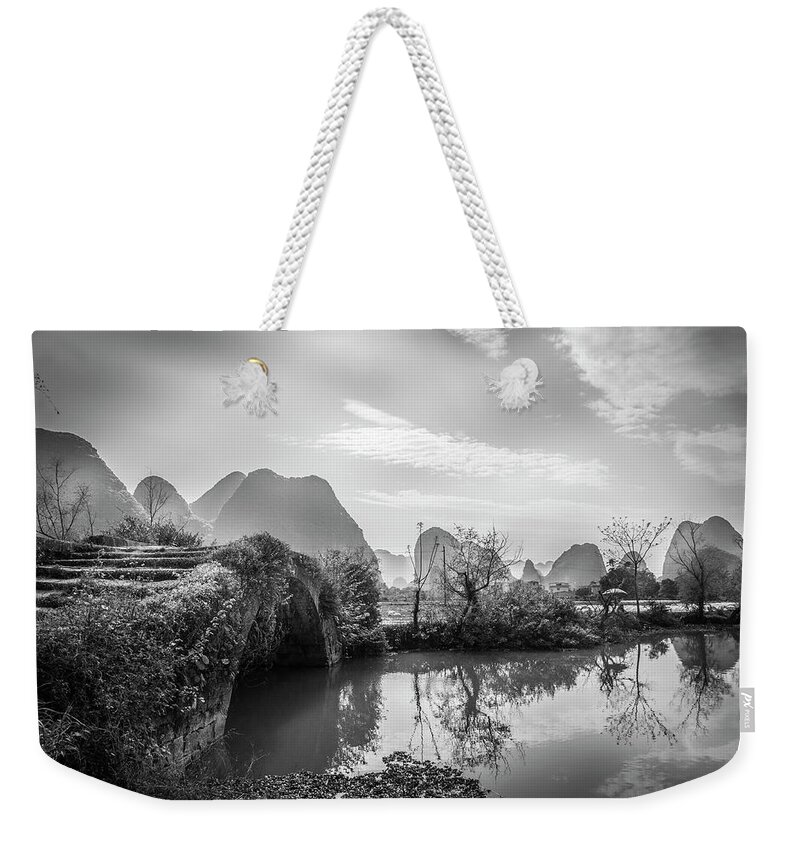 Black And Write Weekender Tote Bag featuring the photograph The mountains and countryside scenery in spring #22 by Carl Ning
