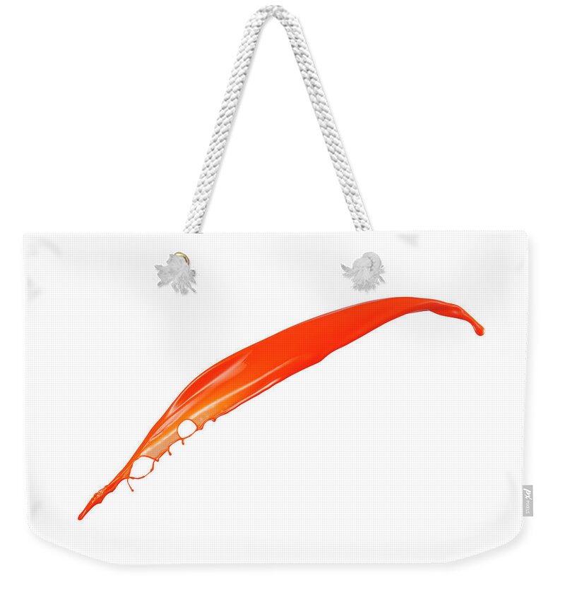 Orange Color Weekender Tote Bag featuring the photograph Splashing Of The Color Paint #25 by Level1studio