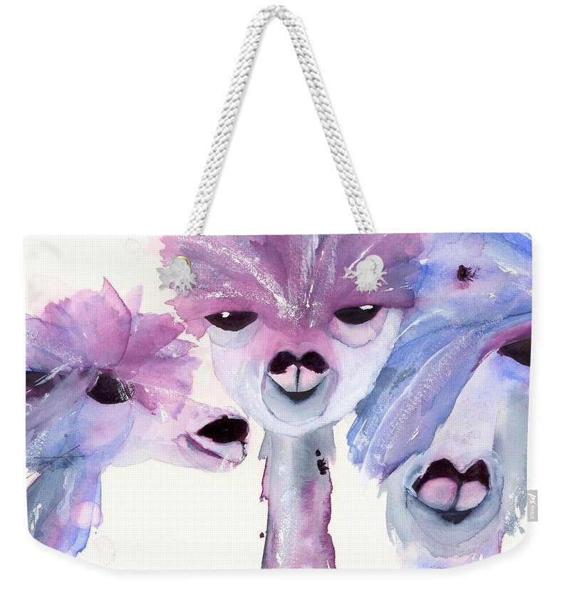 Alpaca Art Weekender Tote Bag featuring the painting 3 Alpacas by Dawn Derman