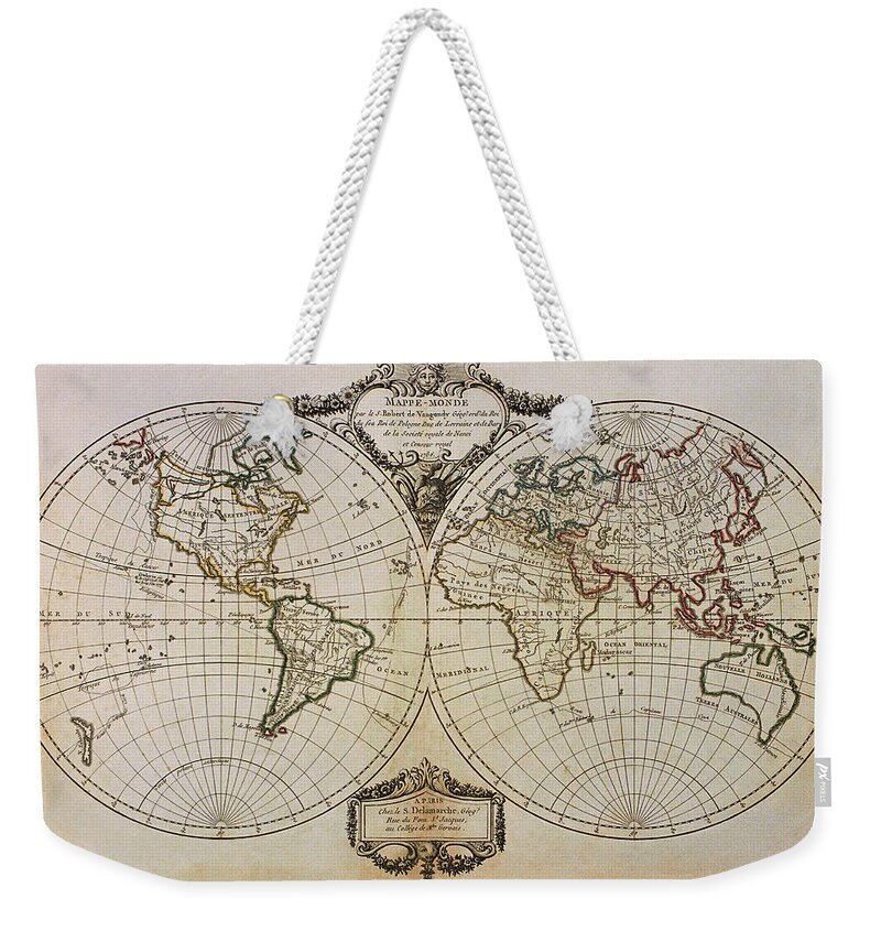 Latitude Weekender Tote Bag featuring the photograph Antique Map Of The World #3 by Comstock