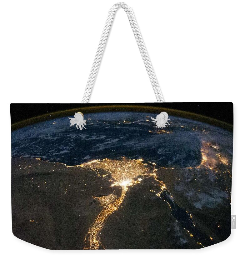 Background Weekender Tote Bag featuring the painting Nile River Delta at Night #3 by Celestial Images