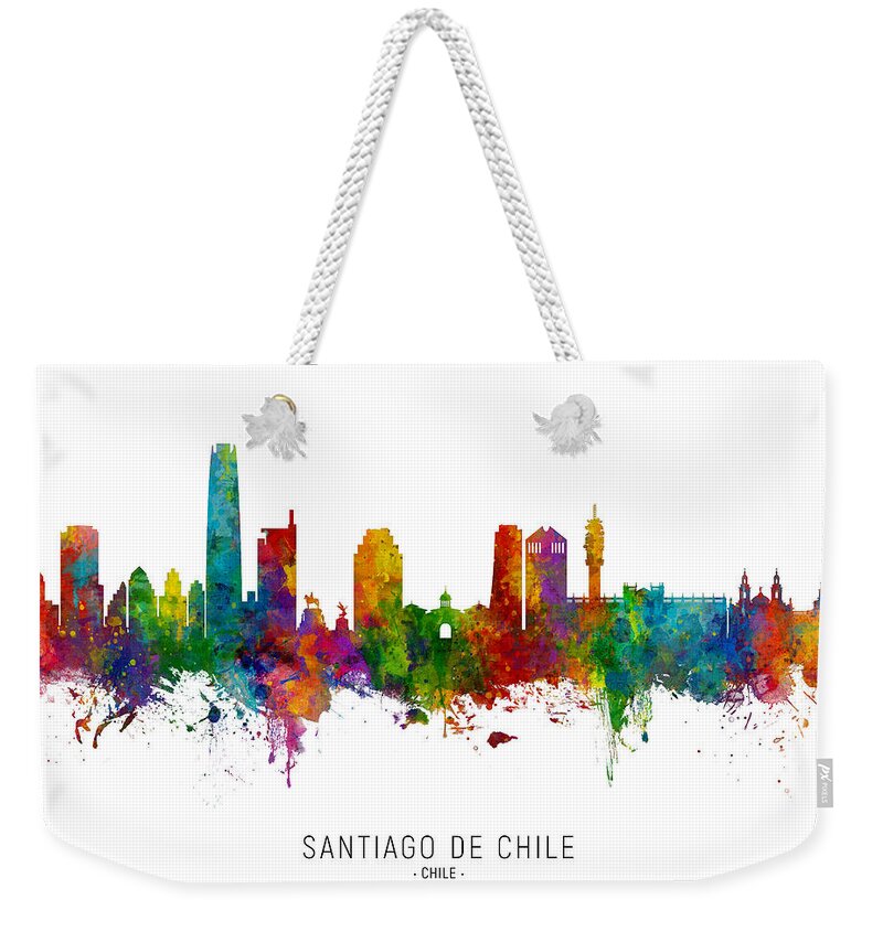 Santiago De Chile Weekender Tote Bag featuring the digital art Santiago de Chile Skyline by Michael Tompsett
