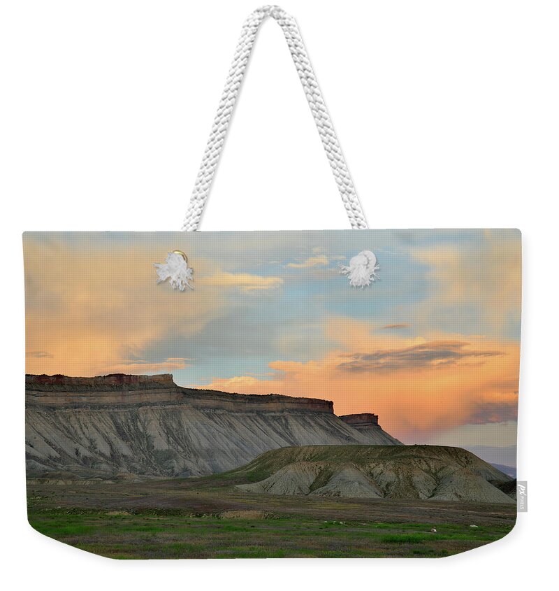 Book Cliffs Weekender Tote Bag featuring the photograph Sunset Clouds over Book Cliffs by Ray Mathis