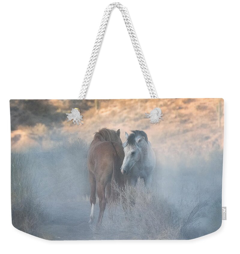 Wild Horses Weekender Tote Bag featuring the photograph The Meeting #1 by Saija Lehtonen