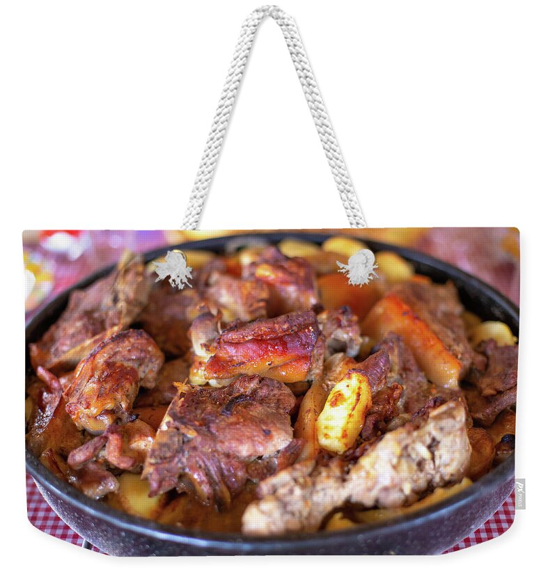 Barbeque Weekender Tote Bag featuring the photograph Traditional croatian meat and vegetables dish peka #3 by Brch Photography