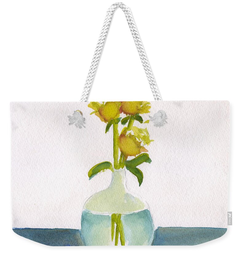 3 Yellow Roses Weekender Tote Bag featuring the painting 3 Yellow Roses by Frank Bright