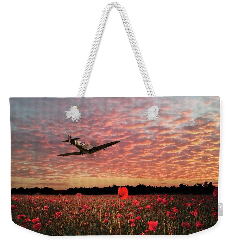 Spitfire Poppy Field Weekender Tote Bag featuring the digital art 303 Fighter Ace by Airpower Art