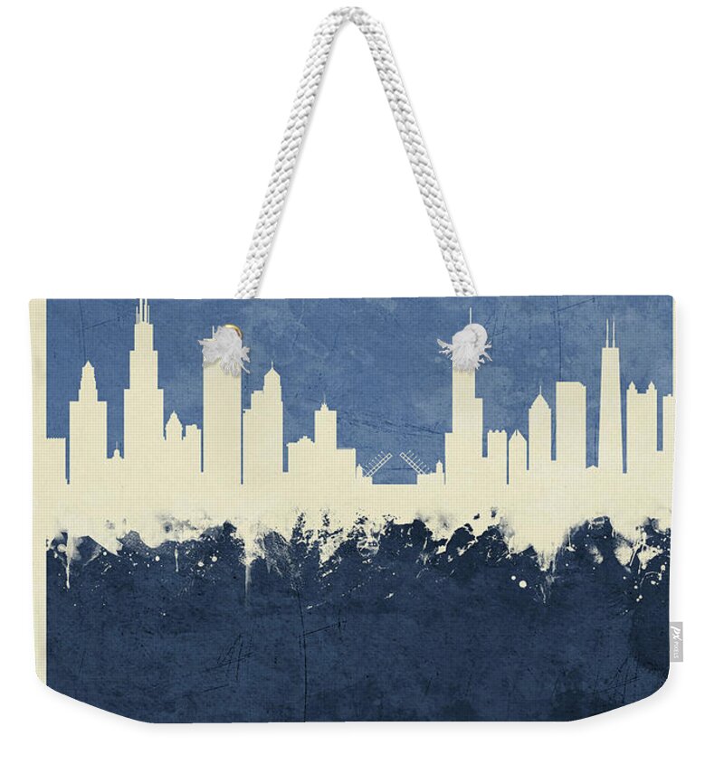 Chicago Weekender Tote Bag featuring the digital art Chicago Illinois Skyline #36 by Michael Tompsett