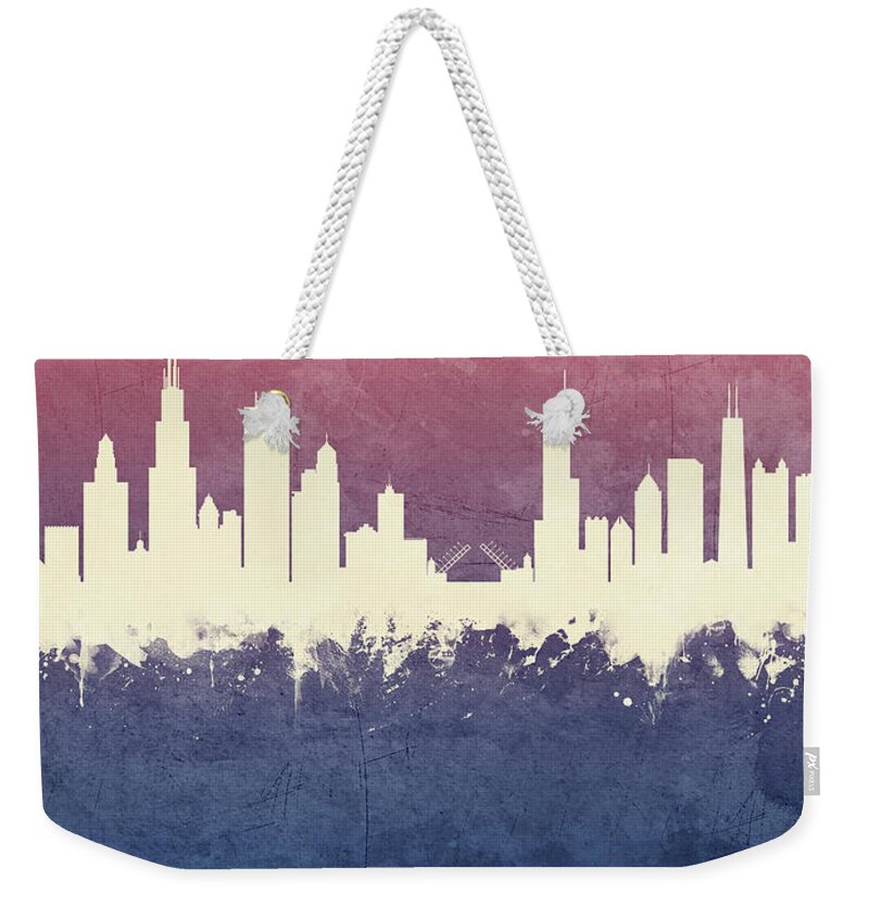Chicago Weekender Tote Bag featuring the digital art Chicago Illinois Skyline #39 by Michael Tompsett