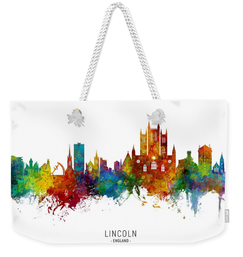 Lincoln Weekender Tote Bag featuring the digital art Lincoln England Skyline #4 by Michael Tompsett