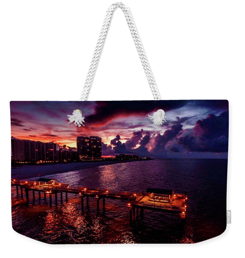 Alabama Weekender Tote Bag featuring the photograph 4 Season Pier Sunrise by Michael Thomas
