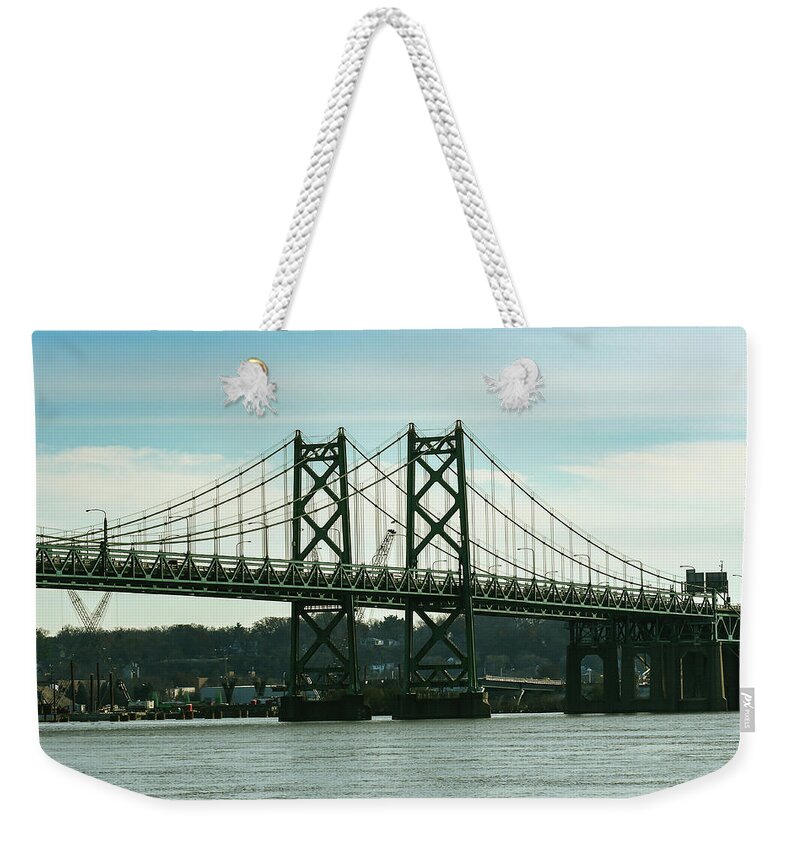 Iowa And Illinois Weekender Tote Bag featuring the photograph 40 year old Bridge by Sandra J's