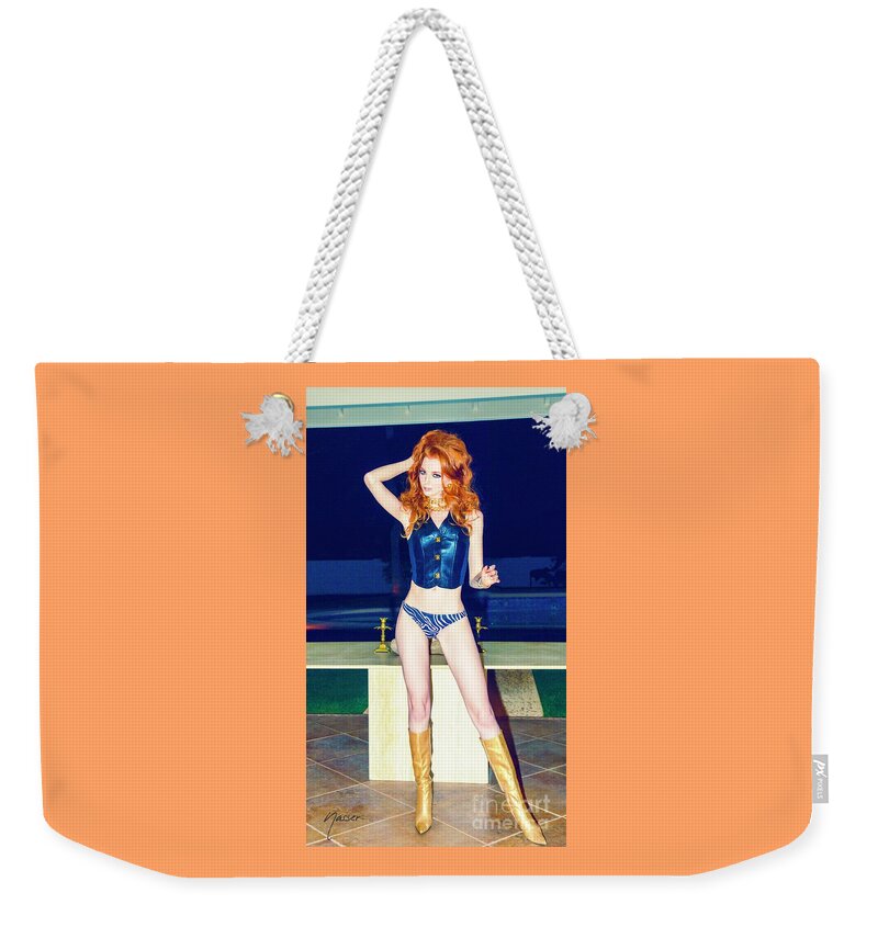 1 One Person Weekender Tote Bag featuring the photograph 4027 Red Head Gold Boots by Amyn Nasser