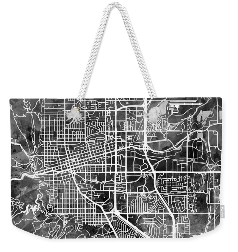 Boulder Weekender Tote Bag featuring the digital art Boulder Colorado City Map #5 by Michael Tompsett