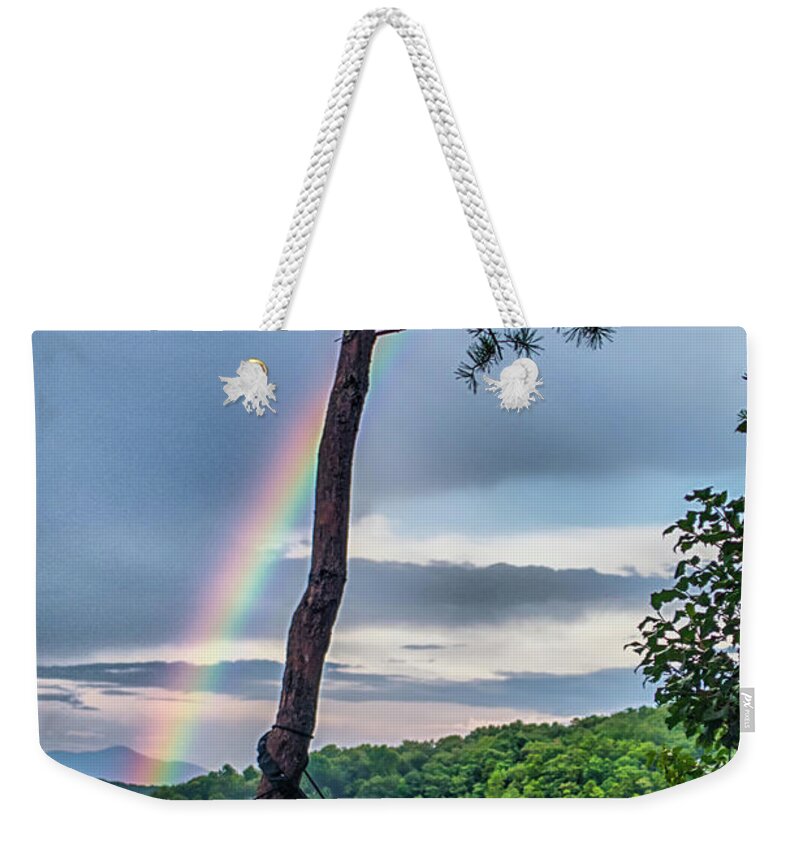 Mountain Weekender Tote Bag featuring the photograph Camping In Mountains Near A Lake #5 by Alex Grichenko