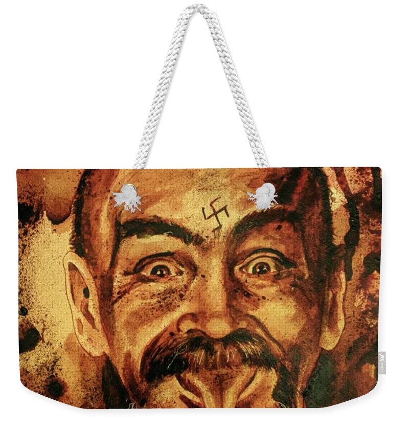 Ryan Almighty Weekender Tote Bag featuring the painting CHARLES MANSON portrait fresh blood by Ryan Almighty