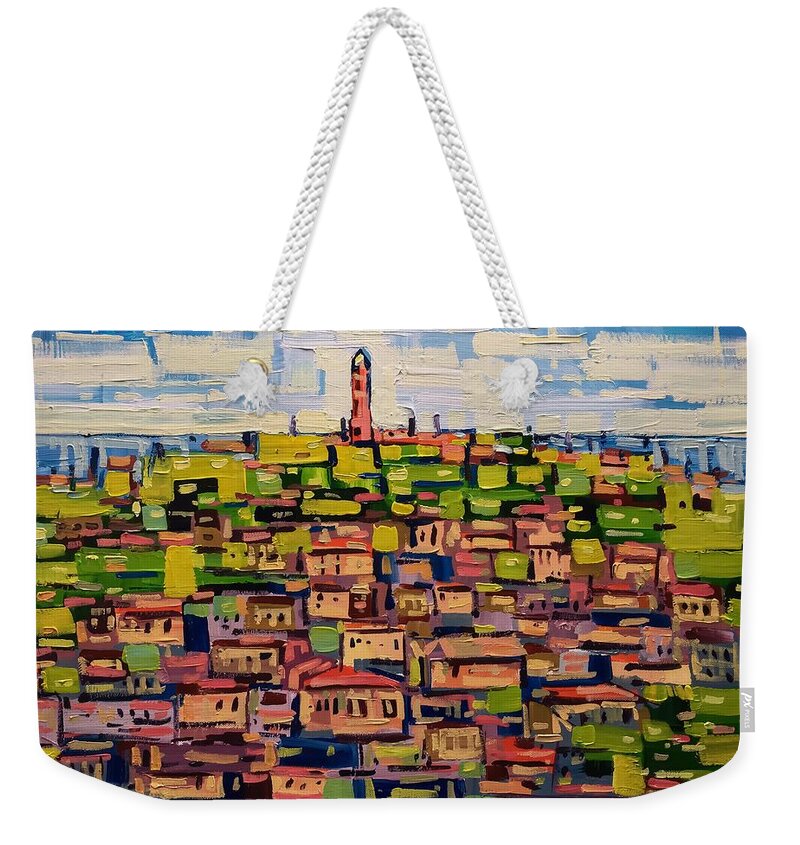 Cityscape Weekender Tote Bag featuring the painting Facades #5 by Enrique Zaldivar