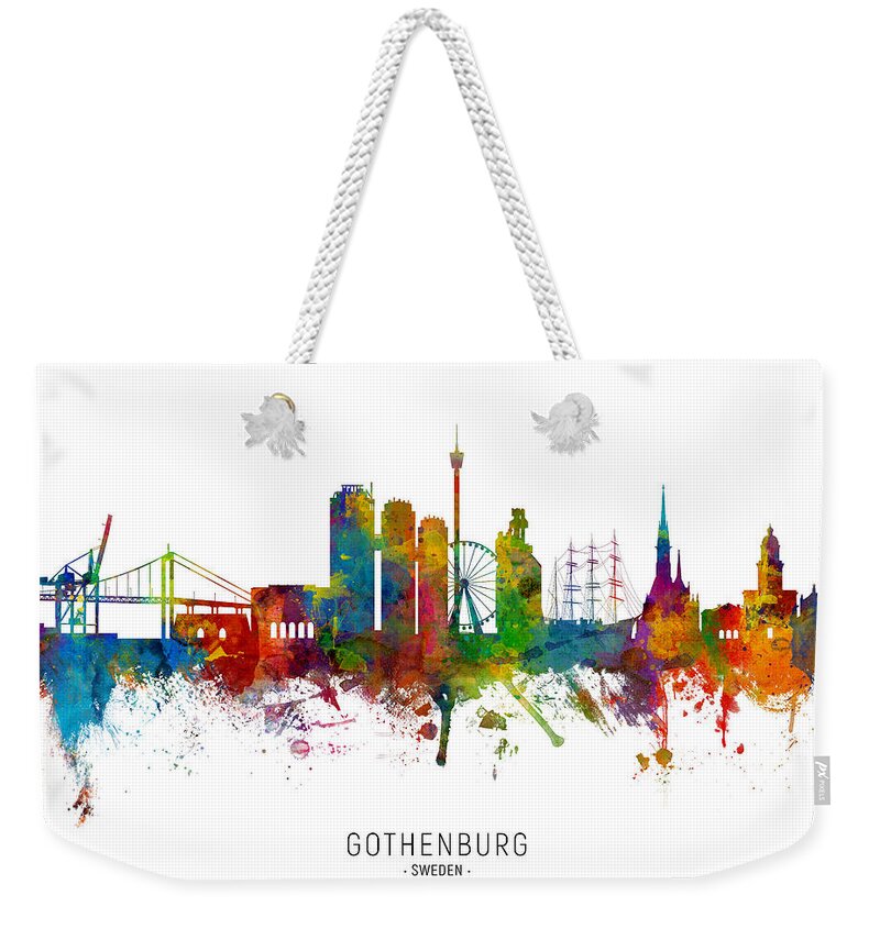 Gothenburg Weekender Tote Bag featuring the digital art Gothenburg Sweden Skyline by Michael Tompsett