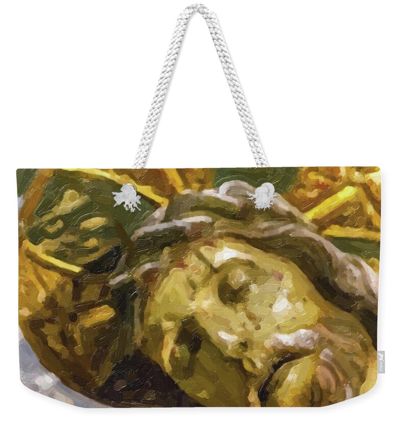 Christ Weekender Tote Bag featuring the photograph Illustration of Crucifixion of Jesus Christ #5 by Vivida Photo PC