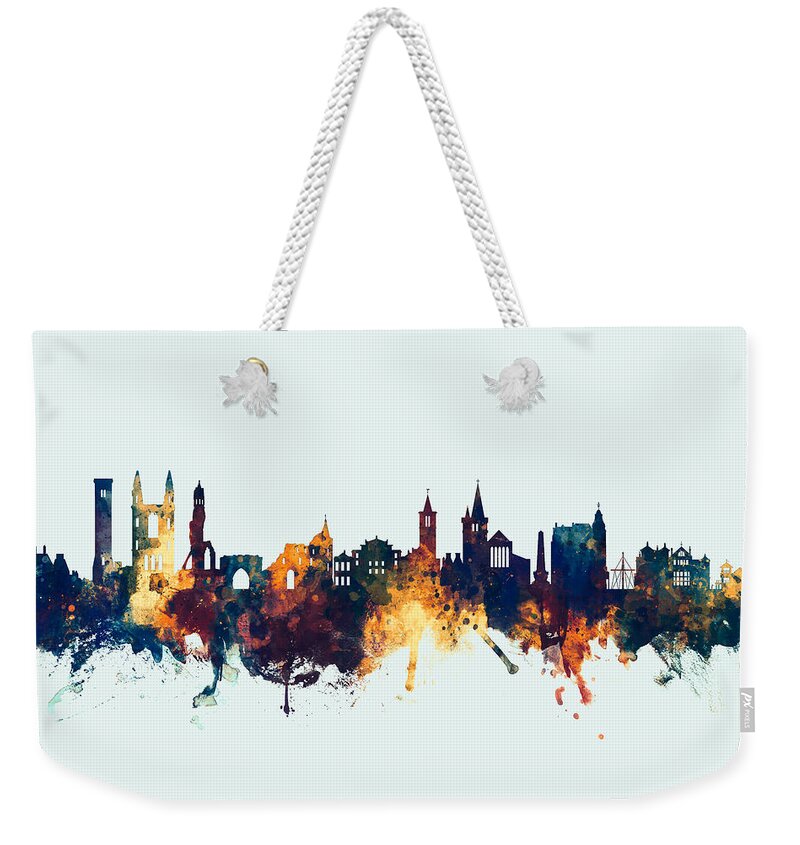 St Andrews Weekender Tote Bag featuring the digital art St Andrews Scotland Skyline by Michael Tompsett