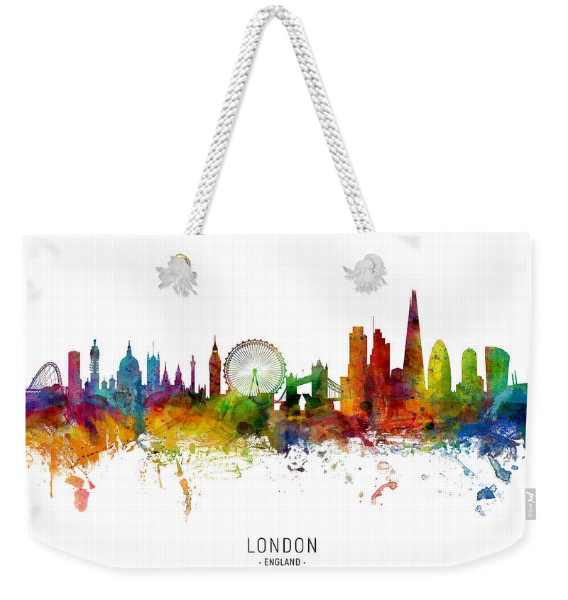 London Weekender Tote Bag featuring the digital art London England Skyline by Michael Tompsett