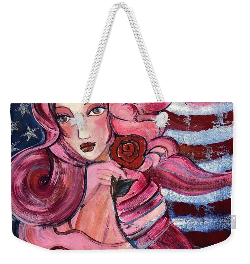 Statue Of Liberty Weekender Tote Bag featuring the painting 50 Stars for Venus by Laurie Maves ART