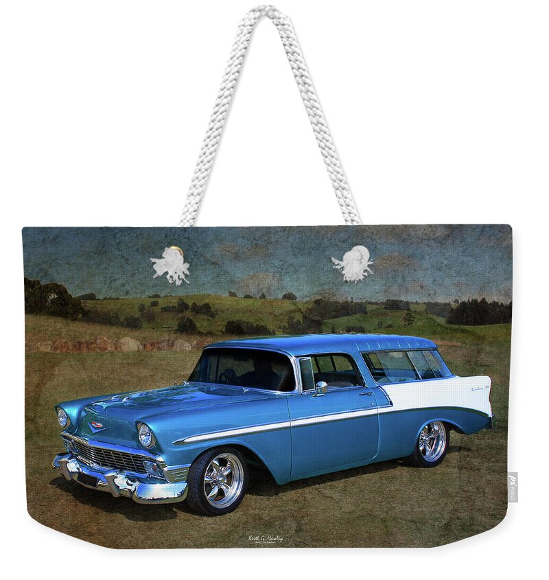Chev Weekender Tote Bag featuring the photograph 56 Chevy Wagon by Keith Hawley