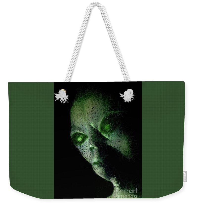 Alien Weekender Tote Bag featuring the digital art Alien Files #6 by Esoterica Art Agency