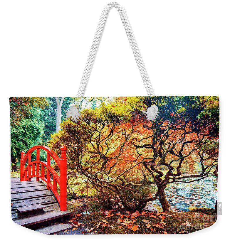 Asian Weekender Tote Bag featuring the photograph autumn in Japanese park #6 by Ariadna De Raadt