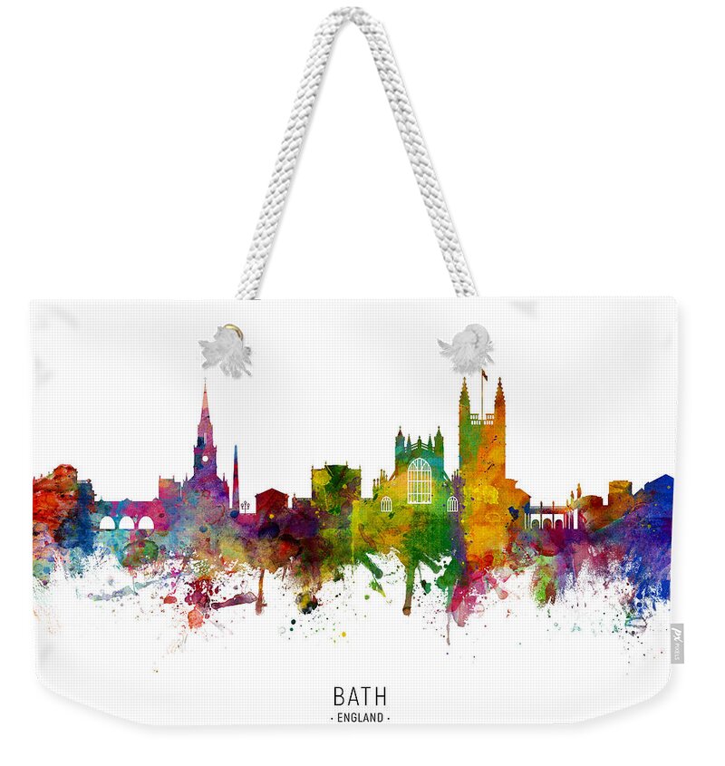 Bath Weekender Tote Bag featuring the digital art Bath England Skyline Cityscape by Michael Tompsett
