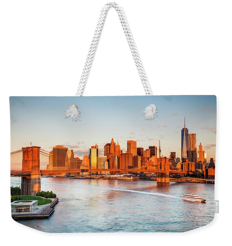 Estock Weekender Tote Bag featuring the digital art Brooklyn Bridge & Skyline, Nyc #6 by Antonino Bartuccio