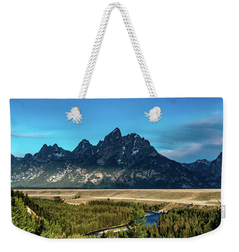 View Weekender Tote Bag featuring the photograph Grand Teton mountains scenic view #6 by Alex Grichenko