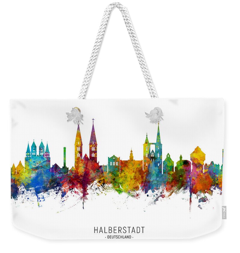 Halberstadt Weekender Tote Bag featuring the digital art Halberstadt Germany Skyline #6 by Michael Tompsett