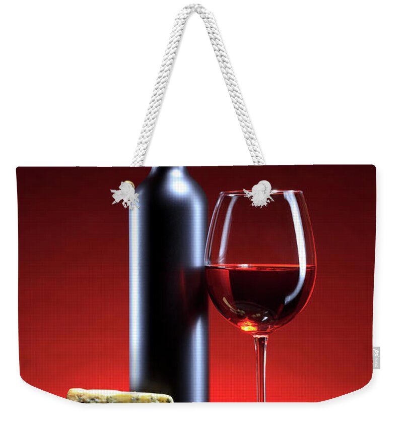 Cheese Weekender Tote Bag featuring the photograph Red Wine Composition #6 by Valentinrussanov