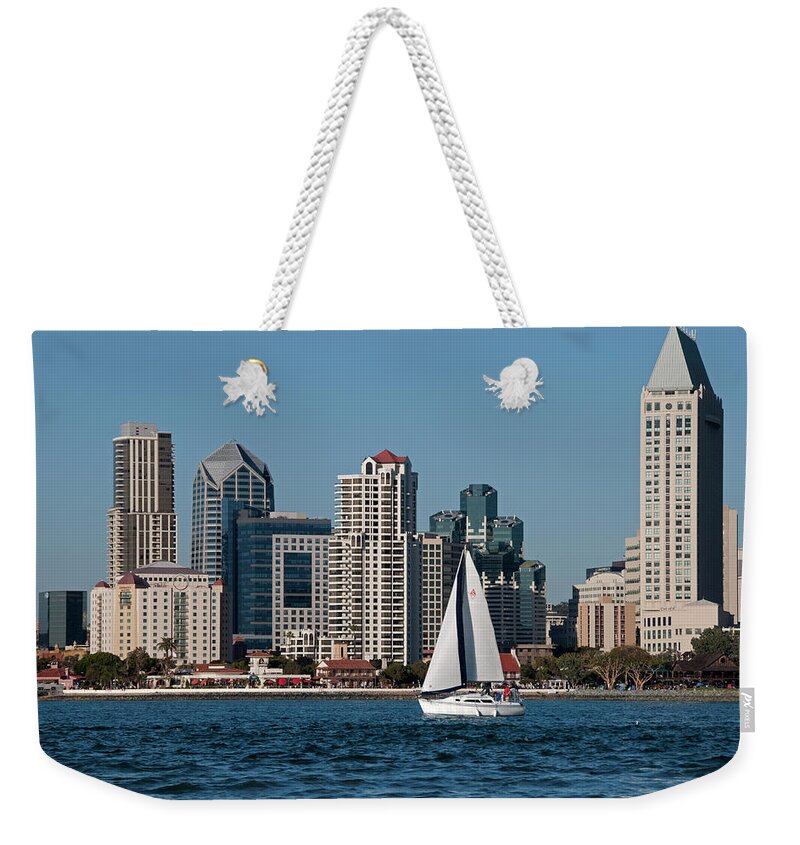 Downtown District Weekender Tote Bag featuring the photograph San Diego Skyline #6 by Mitch Diamond