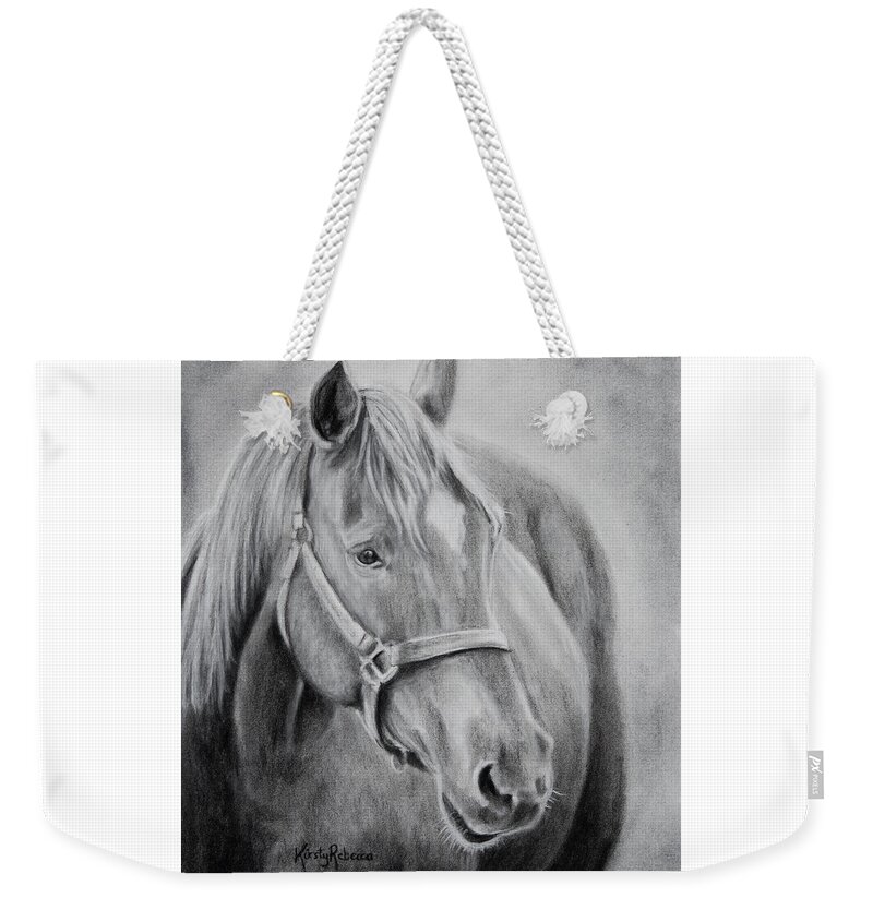 Horse Weekender Tote Bag featuring the drawing Take the Reins by Kirsty Rebecca