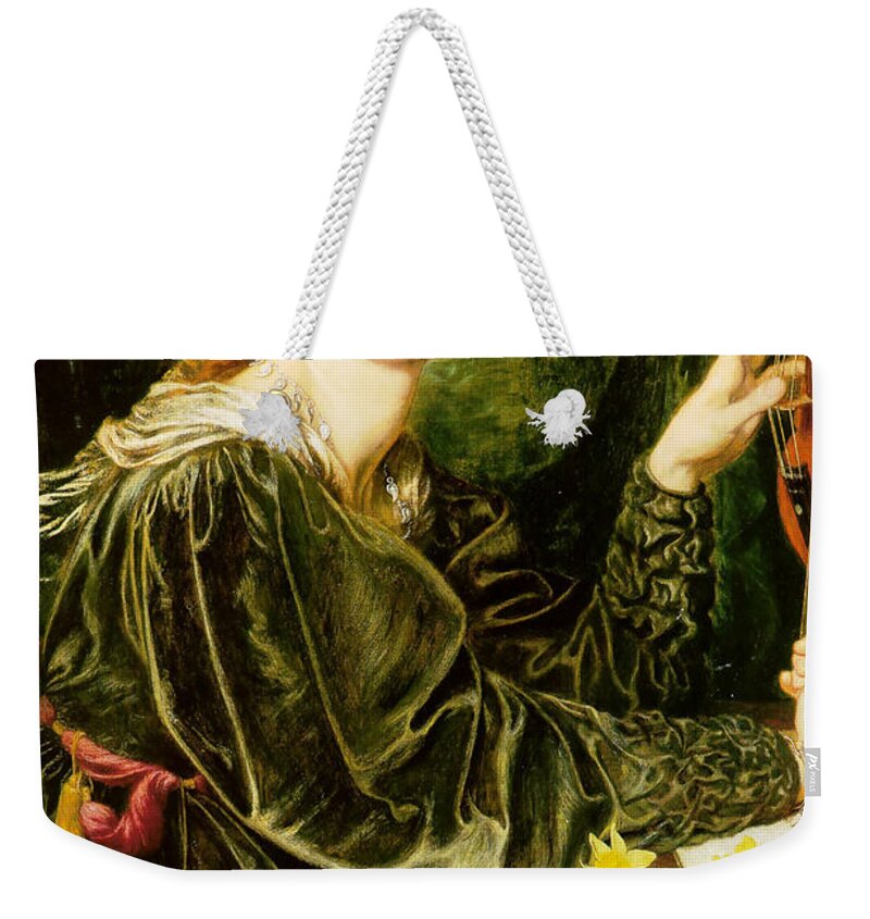 Pre-raphaelite Weekender Tote Bag featuring the painting Veronica Veronese #6 by Dante Gabriel Rossetti