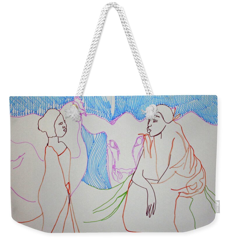 Jesus Weekender Tote Bag featuring the painting Kintu and Nambi #63 by Gloria Ssali