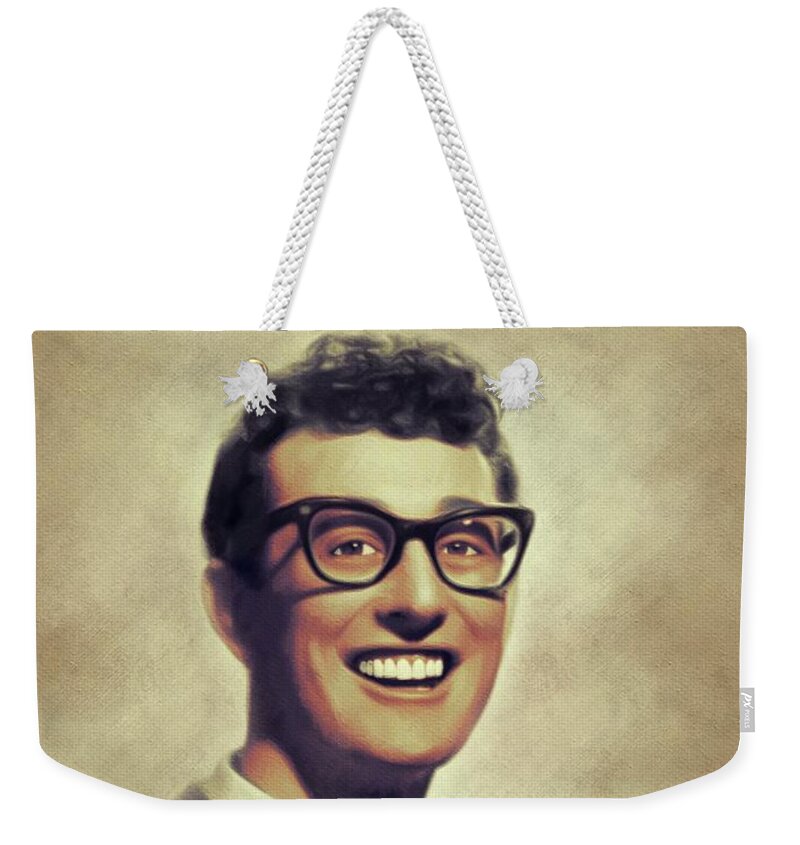 Buddy Weekender Tote Bag featuring the painting Buddy Holly, Music Legend #7 by Esoterica Art Agency